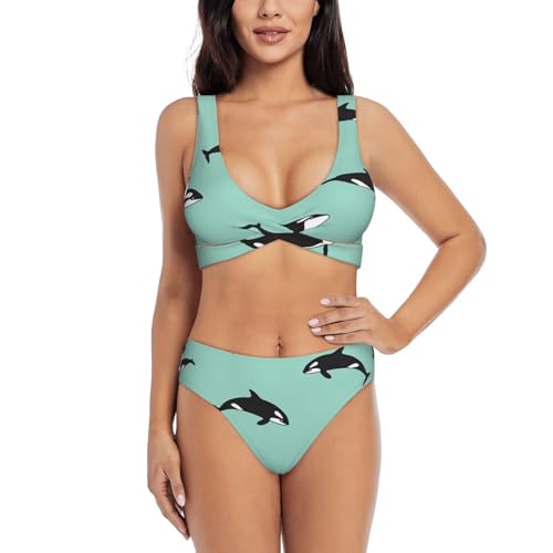 Conjunto de bikini de ballena del océano Pacífico para natación, piscina, playa, vacaciones, deportes acuáticos, esencial, Negro, XXL