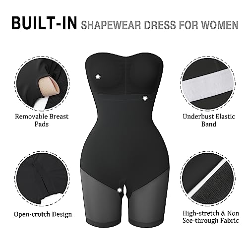 Fengbay Shapewear Dress for Women Bodycon Dress with Built in Shapewear Shaper Dress Square Neck Lounge Long Dress4