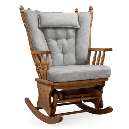 CRAURU Wingback Rocking Chair Cushion with Neck Pillow High-Density Foam Indoor Rocker Pads with Non-Slip Bottom Tufted Shredded Foam Back Cushion with Ties Light Gray