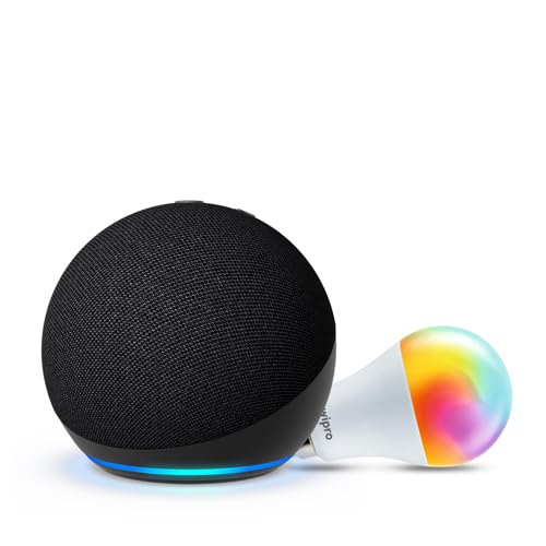Amazon Echo Dot (5th Gen, Black) Smart Home Speaker Combo with Wipro Simple Setup 9W LED Smart Bulb | with Bluetooth and Alexa