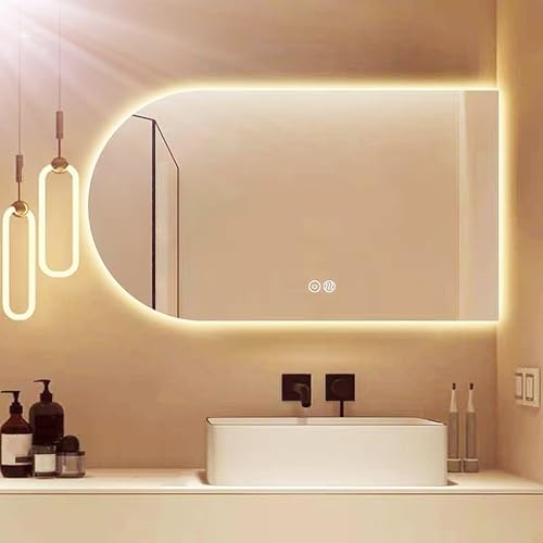 Miroir LED coupe à gauche asymétrique et antibuée pour salle de bain moderne