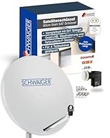 SCHWAIGER Satellitenschüssel Komplettset - Ø 80 cm Stahl Offset Antenne in Hellgrau - Inkl. sonnengeschütztes Quad LNB 4-Fach - Digital HD & 4K Empfang - Integrierte Kabelführung & wetterfest