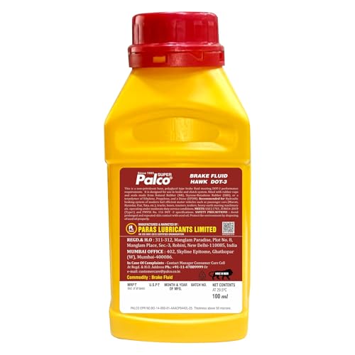 Image of PALCO Brake Fluid DOT 3 100 ml (Pack of 5) for Car and Bike, Hydraulic Brake Oil for Disc and Drum Brake with ABS System and Hydraulic Clutch System