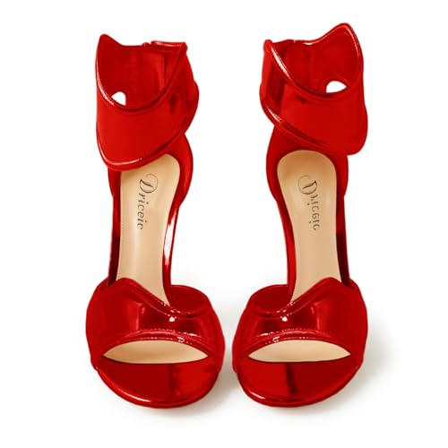Image of Women's Metallic Open Toe Heels Sandals Back Zipper Dressy Heels Ankle Strap Heels for Party Wedding