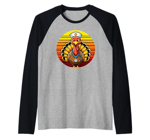 Funny Nurse Turkey Thanksgiving Thankful tee estudiante de enfermería Camiseta Manga Raglan