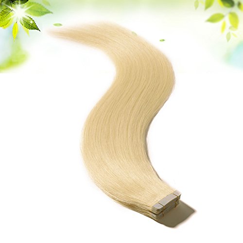 Tape in Hair Extensions 100% Remy Human Hair 16" 18" 20" 22" Double Side Tape Seamless Skin Weft Natural Hair Extensions 20pcs Long Straight Silky for Women and Girls(20 inch 50g,#60 Platinum Blonde)