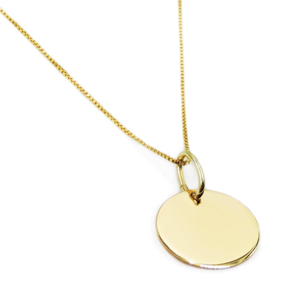 Collana con Medaglia Tonda Personalizzabile in Argento 925 Placcato Oro, Incisione Gratuita