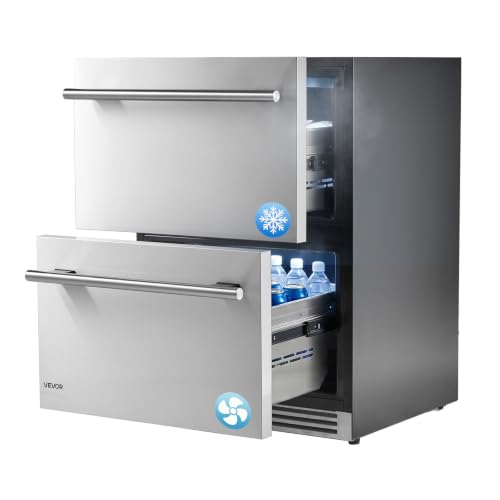 Image of VEVOR 24 inch Drawer Refrigerator with Freezer, Undercounter Fridge & Freezers | 304 Stainless Steel Drawers, Beverage Cooler for Fruit, Freezing Zone for Frozen Food, Ideal for Kitchen, Bar & Game Room