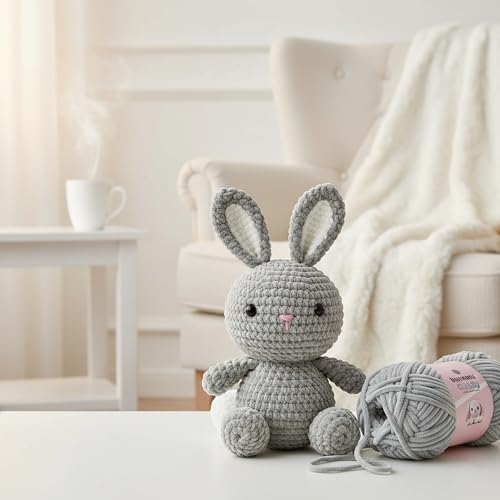 Image of Cuddly Velvet Chenille Yarn, Super Soft Fluffy Bulky for Knitting Crocheting Blanket Amigurumi, Durable for Shedding, 100 Gram (3.53 Ounces) 109 Yards (100 Meters) (Gray) (3 Skeins)