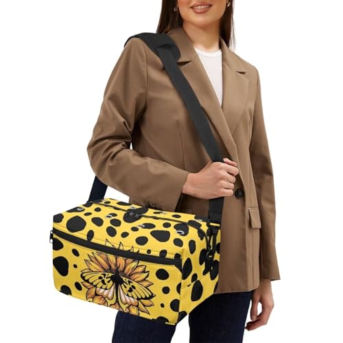 Image of Drnuikhe Large Capacity Crochet Bag for Beginners /Professionals Large Capacity Crochet Tote Bag for Knitting Needles, Crochet Hooks and Other Accessories Yellow Speckled Daisies