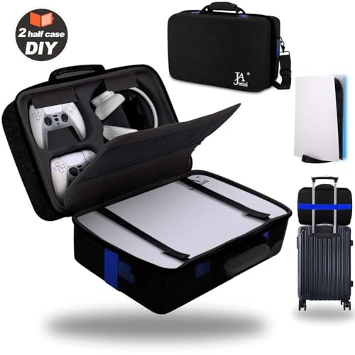 Image of jamini Hard Shell Carrying Case for PS5, PS5 Pro, Travel Case for Ps 5 Console Controller, Shockproof Protective Storage Bag for Playstation 5 Disk Digital Edition, Headset, Base, Accessories(Black)
