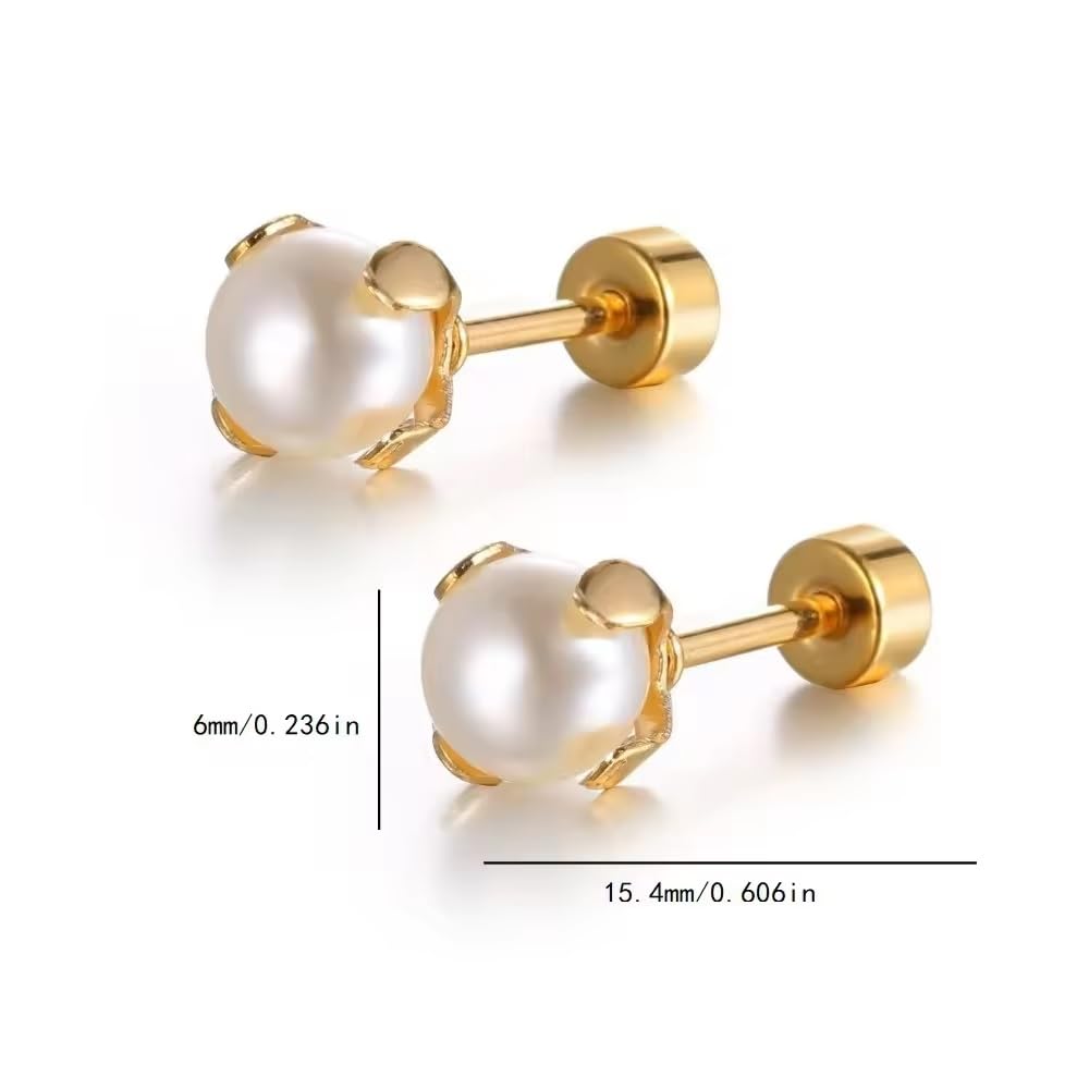 El Regalo Stainless Steel Pearls/Flower Earrings- Minimalist & Elegant Pearl Decor Stud Earring for Kids/Girls/Teens/Women