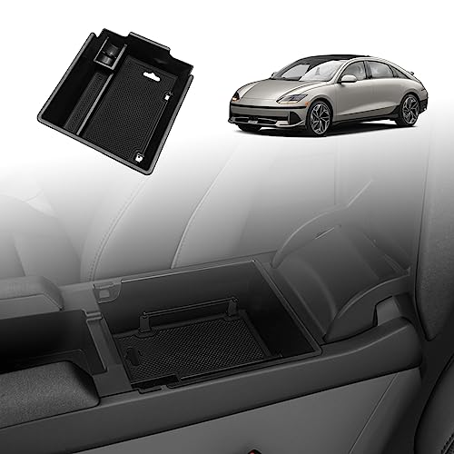 BestEvMod For Ioniq5 Armrest Storage Box & Lower Center Console Organizer Tray 2PCS With Rubber Trim Compatible With Hyundai Ioniq 5 2022-2024 Accessories (Armrest +Lower Tray) NOT FIT 2025