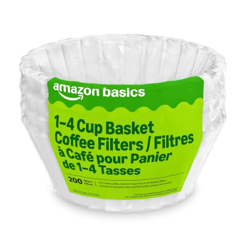 Amazon Basics Basket Coffee Filters for 1-4 Cup Coffee Makers, White, 200 Count
