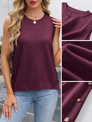 Image of ANRABESS Womens Sweater Vest Summer Sleeveless Crewneck Ribbed Knit Side Button Loose Pullover Tank Tops 2026 Fall Outfits