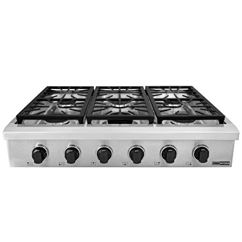 SDADI Kitchen Gas Cooktop 36" Stainless Steel Range top with 1 Dual Burner for Simmer NG/LPG (kit not included) convertible SDRT3601U