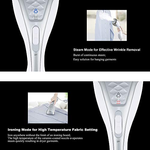 SALAV Steamer for clothes Handheld Iron 2 in 1, 2 Steam Settings, for Both Vertical and Horizontal Garment Handling, Ceramic Coated Metal Steam Panel, 150 ml Big Water Tank, 1150 Watt Silver