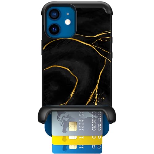 Scooch for iPhone 12/12 Pro Case with Card Holder, Wingmate Wallet Case with Hidden Card Slot and RFID Protection for 3 Cards, 10-Foot Drop Protection, Black Marble