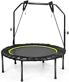 GYMAX 40" Foldable Trampoline, Exercise Rebounder with U-Shape Handle, Resistant Band and Anti-Slip Foot Pad, Indoor Outdoor Fitness Bouncer for Kids Adult