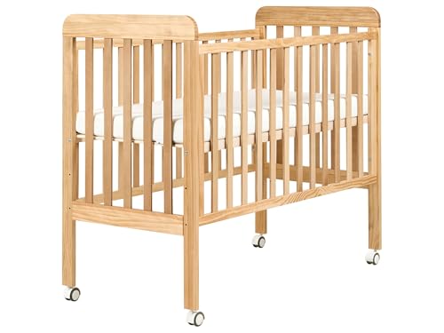Beliani Cuna Minimalista para bebé tamaño estándar 60 x 120 cm Barras Ajustables en Altura Madera de Pino marrón Claro Bodmin