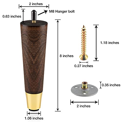 Wood Furniture Legs 8 inch - Sofa Legs Set of 4 Replacement Couch Legs - Round Furniture Feet Replacement for Legs for Furniture - Sofa Legs, Chair, Dresser, Ottoman, Coffee Table, Cabinet, Etc. Brown by ALAMHI - Image 5