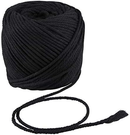 Macrame Cord Black 4mm X 120m String, Kisslife Handmade Decorations Natural Cotton Soft Unstained Rope for Crocheting Bohemia Dream Catcher DIY Craft Knitting Handmade Plant Hanger Wall Hanging