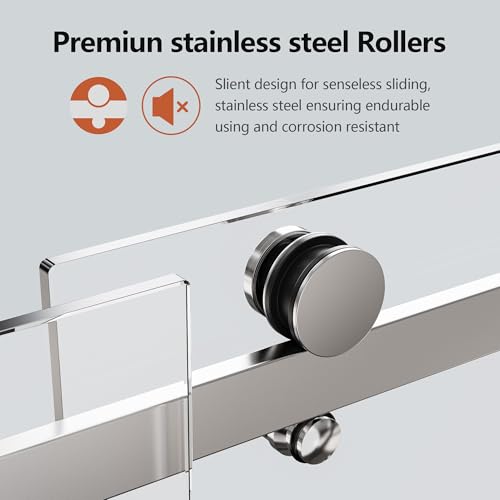 Image of 56-60 inch W x 74 inch H Frameless Shower Doors, Bathroom Single Sliding Shower Glass Doors with 5 /16 inch (8mm) Clear SGCC Tempered Glass and Stainless Steel Handle, Reversible Installation, Chrome