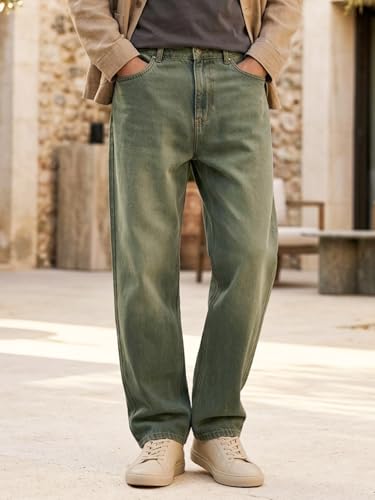 Image of Urbano Fashion Men's Loose Baggy Fit Heavy Washed Jeans Non-Stretchable