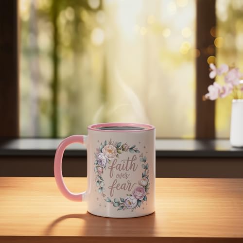 Taza Cerámica Inspiracional Faith Over Fear Rosa/Blanca 11oz miniatura 3