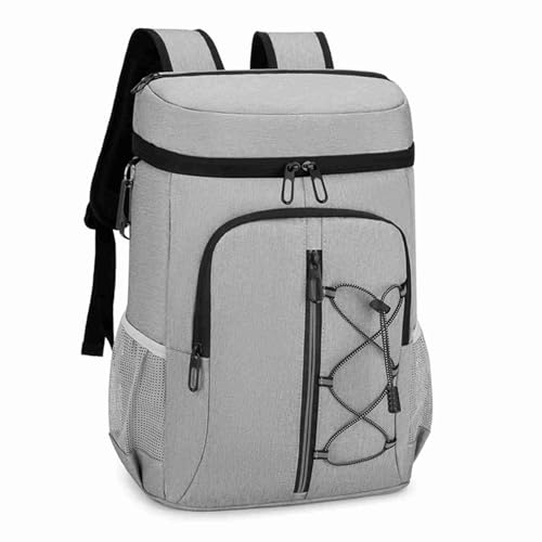 Insulated Cooler Backpack Leak Proof Aluminum Foil Inner Oxford Exterior for Camping Hiking Outdoors (Light Gray)