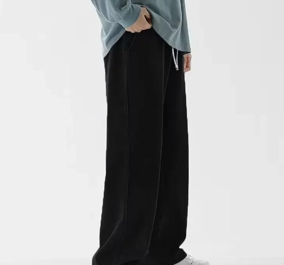 Men’S Streetwear Loose Jeans Mid Waist Straight Leg Denim Pants Casual Drawstring Closure Jeans4