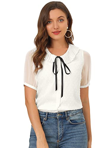 Allegra K Damen Kurzarm Knopfleiste Polka Dots Durchsichtig Oberteil...