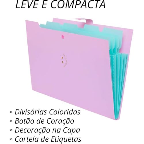 Pasta Sanfonada, Plástica, A4, 5 Divisões, Rosa Pastel, Polibras