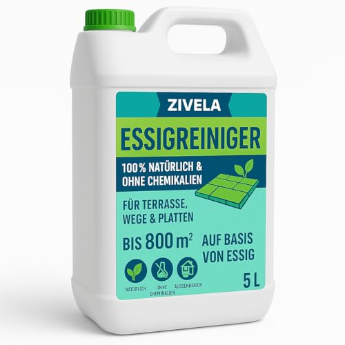 Limpiador de vinagre de 5 l – 100% natural y sin productos químicos – Para terraza, caminos y platos, hasta 800 m², a base de vinagre