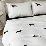 Generisch Dackel Bettwäsche | gestickte Dackel - für Hundeliebhaber, Haustierbesitzer, Geschenkidee, Dackel, Geschenk für Dackelfans (Weiß, 135 x 200cm)