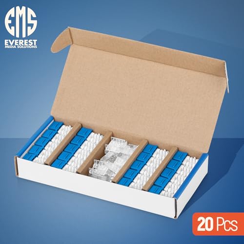 Image of Everest 90 Degree RJ45 Cat6 Keystone Jacks Slim Profile 20-Pack Blue | Compatible with 90 Angled Speed Termination Tool - easyJACK (B094WB91H3)