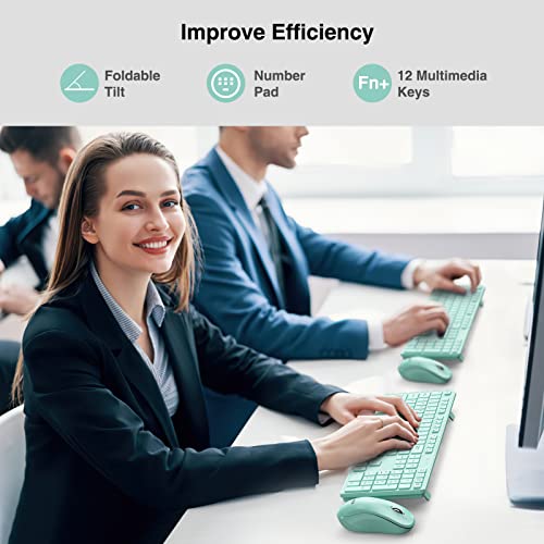 Wireless Keyboard And Mouse, Wisfox 2.4Ghz Full-Size Silent Keyboard With Numeric Keypad, Long Battery Life, Lag-Free, Slim Usb Cordless Mouse Keyboard Combo For Pc Laptop Windows (Mint Green) #TOP4