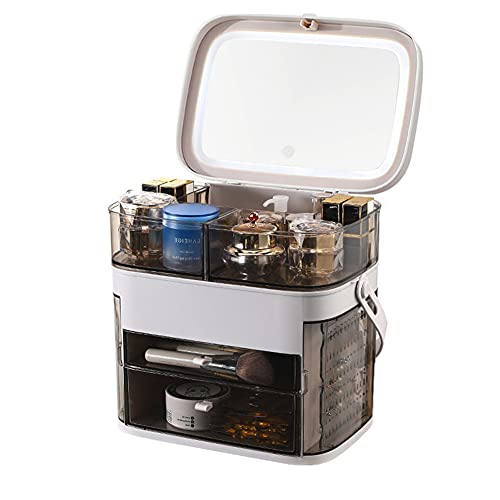 Tragbarer Make-up-Organizer, staubdicht, Kosmetik-Aufbewahrung für Ohrringe, Halsketten, Armbänder, Ringe, Mädchen, große Kosmetikaufbewahrung und Schmuckschatulle, grau Cover