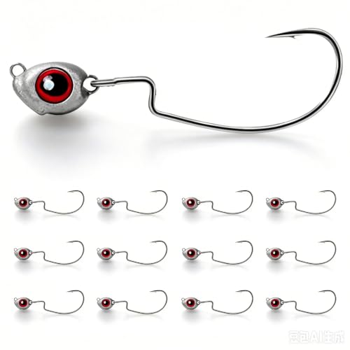OJY&DOIIIY Fish Eye Swimbait Jig Heads, 12 Pack Weighted Hooks for Texas Rig or Ned Rig Fishing...