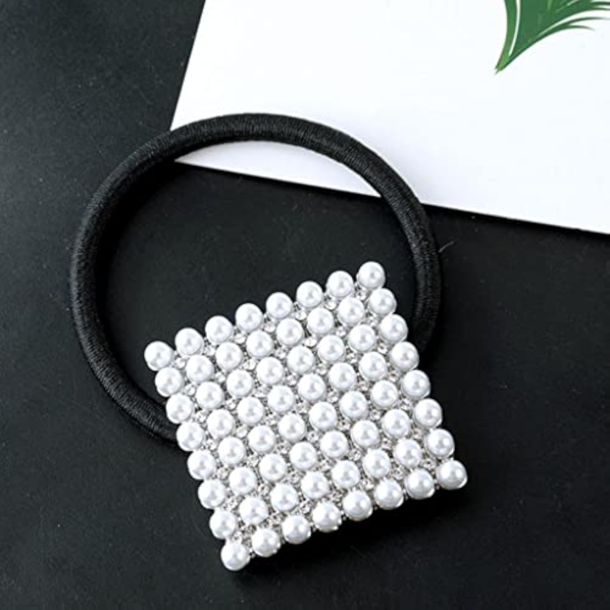 Pearl Elastic Hair Ties Band, Silver