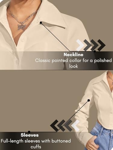Image of GRECIILOOKS Women`s Oversized Fit Crop Top Shirt | Casual Long Sleev Stylish Collared Shirts for Womens | Comfortable Rich Korean Button Down | Formal Look Stylish Trendy Shirts