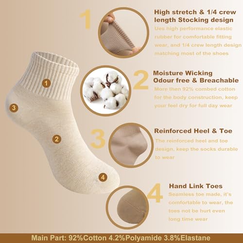 Image of Womens Athletic Cotton Quarter Crew Socks - Just Right Thickness, Soft & Breathable, Value 5 /7 Packs for Gym