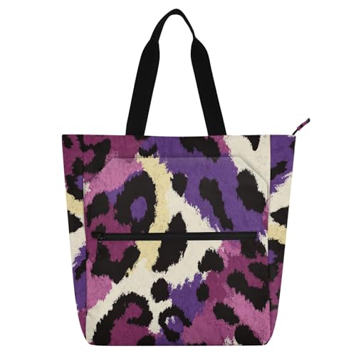 Bolsa de mano para niños con estampado de leopardo morado y rosa para la escuela