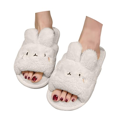 ZSpzx Cute Animal Bunny Slippers for Women Plush Fluffy Rabbit Open Toe Slip-on Home Bedroom Slippers Festive Gift for Family Friend Fuzzy House Indoor Outdoor Warm Winter Slides