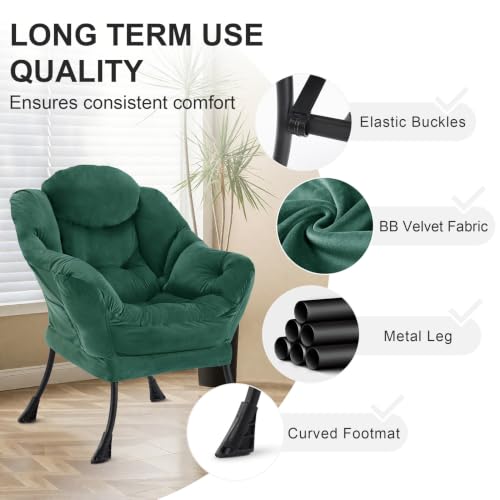 Zedachica Lazy Chair with Ottoman, Lounge Reading Chair for Adults, Modern Upholstered Accent Armchair with Foot Stool, Leisure Living Room Chair with Side Pocket for Dorm, Bedroom, Forest Green by Zedachica - Used condition - Image 4