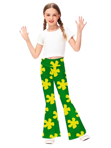 AOBUTE Girls Bell Bottom Pants Tie Dye Print High Waist Flare Leggings 5-14 Years4