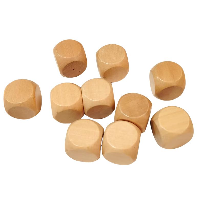 10 Pcs Wooden Dices, Round Corner Cube Dice 6 Sided Blank Dice DIY Graffiti Dices Crafts Prop Board Party Supplies (1.8cm)