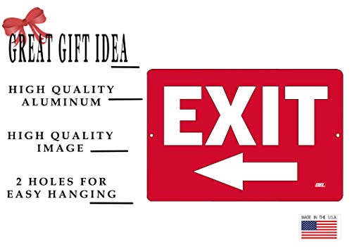 Image of Rogue River Tactical Warning Exit Left Arrow Metal Tin Sign Business Retail Store Home Large Restaurant Bar Office Hotel