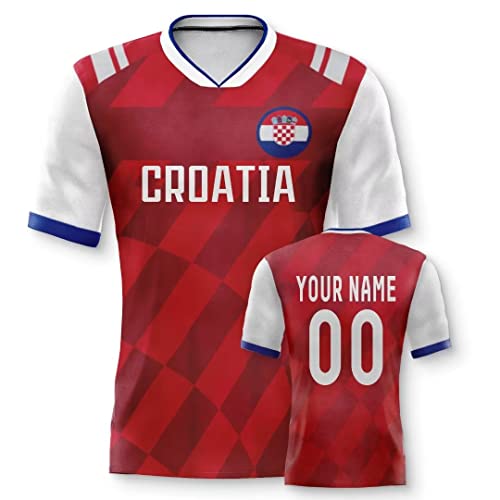 Kroatien Personalisiertes Weltmeisterschaft Fussball Trikot mit Ihrem Namen und Nummer für Herren Damen Kinder Casual Sport Fan T-Shirt Trikot Geschenk Rot