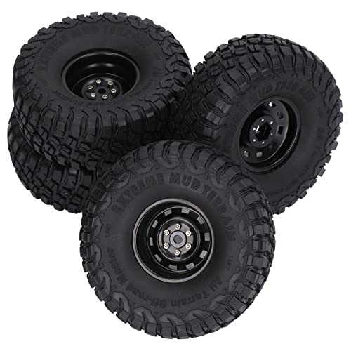 Aoutecen 4PCS 1.7 Inch Tires Iron and Rubber RC Upgrade Accessories RC Wheel 10 Holes RC Rubber Tyre for TRX4 SCX10 1/10 RC Car Parts (Black)